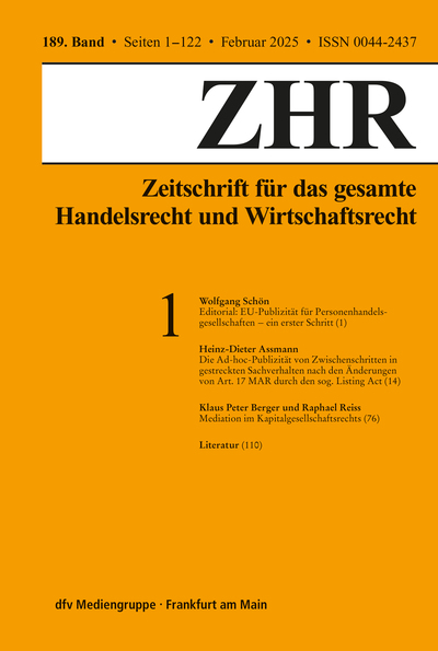 Zeitschrift für das gesamte Handelsrecht und Wirtschaftsrecht