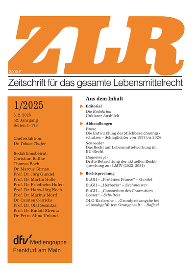 Zeitschrift für das gesamte Lebensmittelrecht